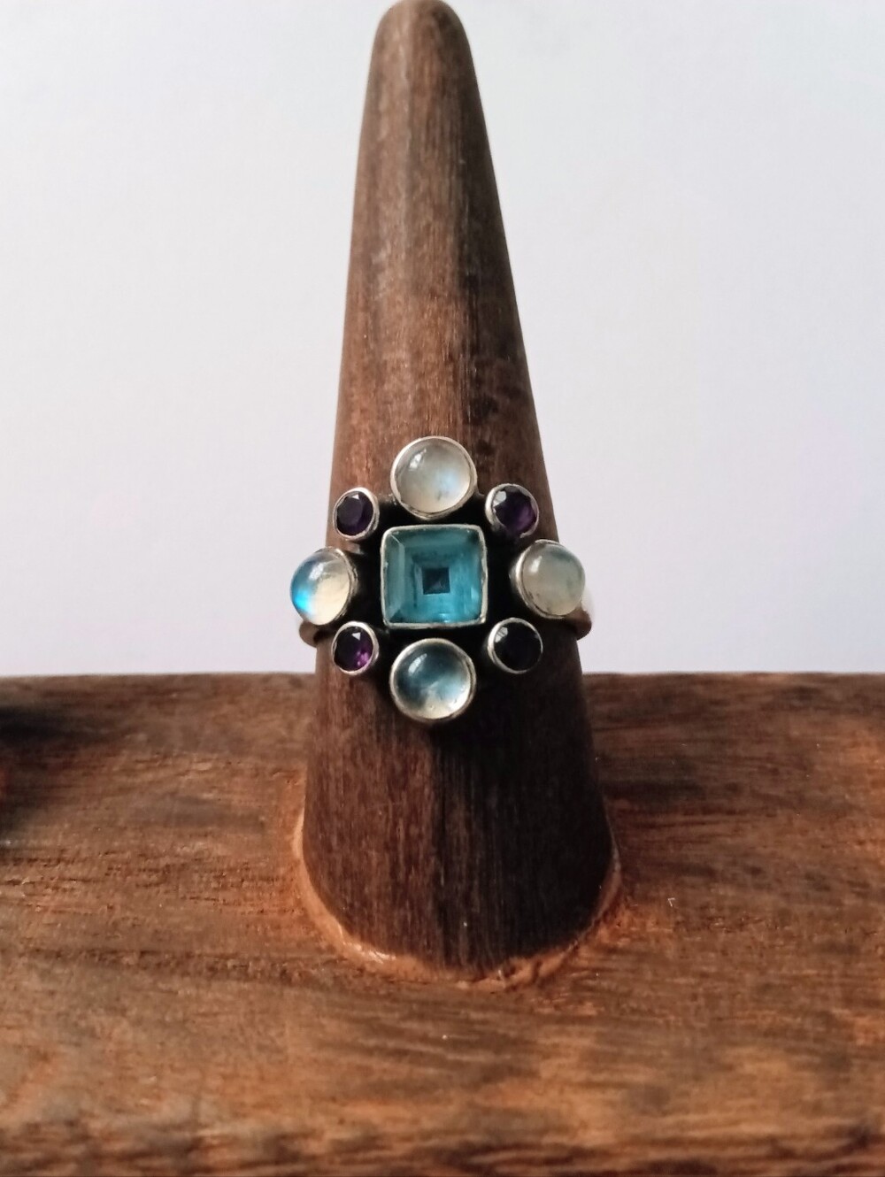 Nicky Butler Sterling Silver 925 Ring Moonstone Blue Topaz Amethyst Size 8.5